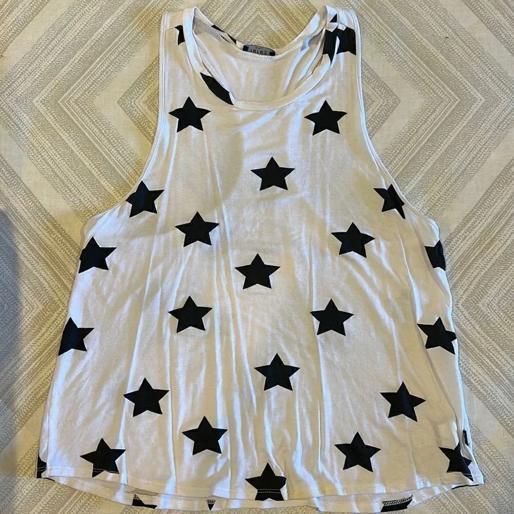 Terez Women’s White with Black Stars Racerback Tank Top Size S